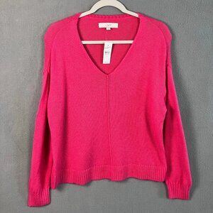 LOFT Women’s Wool Blend Pink Knit V-Neck Sweater Long Sleeve Size M NWT